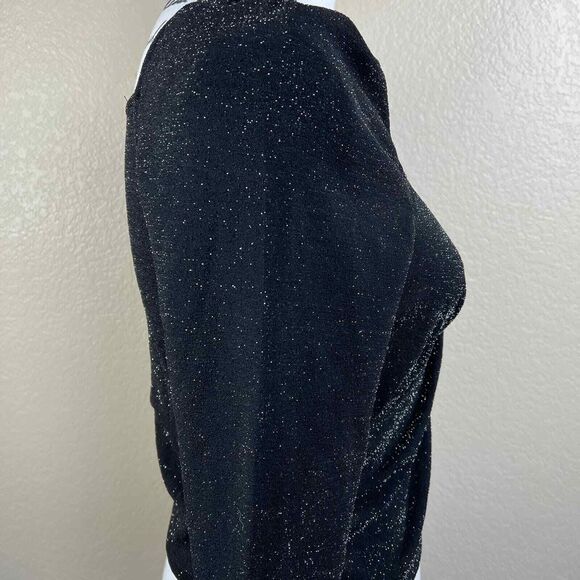 1 state black glitter print  top Cropped Textured Wrap Top long sleeve size M - Picture 11 of 16